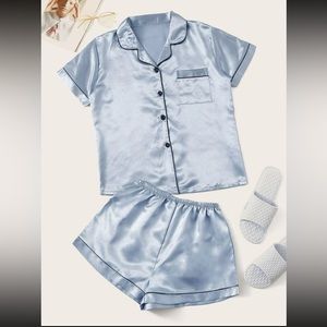 Light Blue Shiny Pajama Set (Shein Size Large)